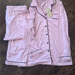 Light Pink Pajama Set with Black Trim